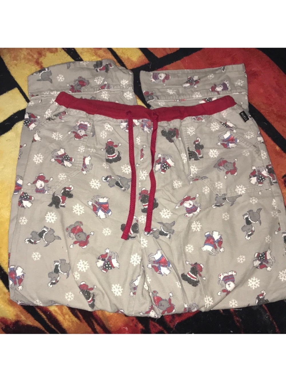 Mixit Gray medium Holiday dogs 🐕 Print Joggers with Red Drawstring